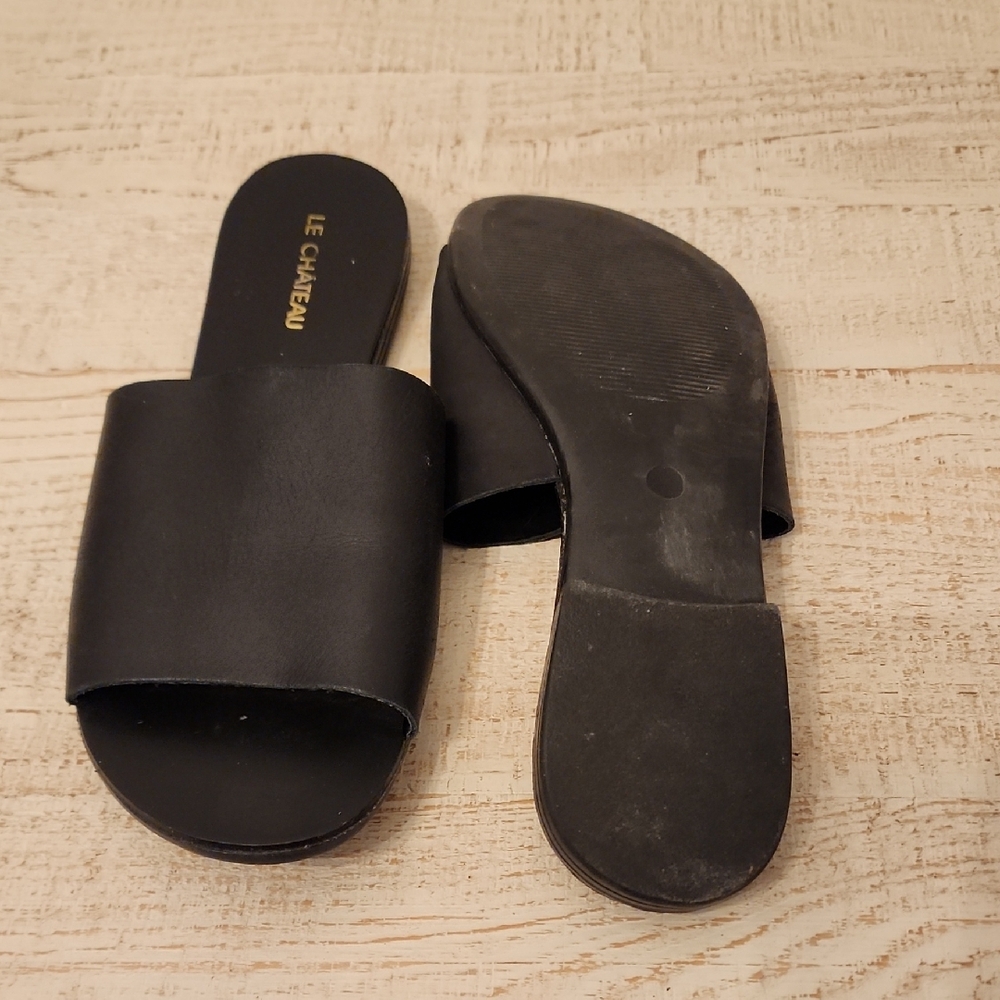 Le Chateau Black Leather Slide Sandals Sz 8 - Picture 3 of 4